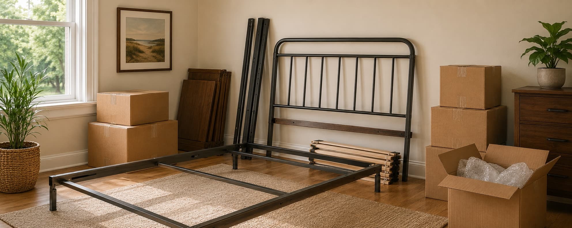 A bed frame disassembled and carried out during a Golden Isles Junk Removal furniture removal in coastal Georgia.