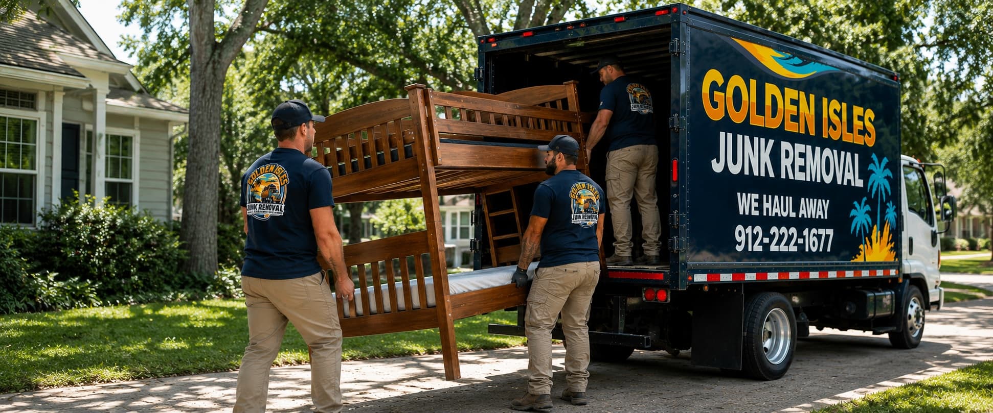 A bunk bed disassembled and carried out during a Golden Isles Junk Removal furniture removal in coastal Georgia.