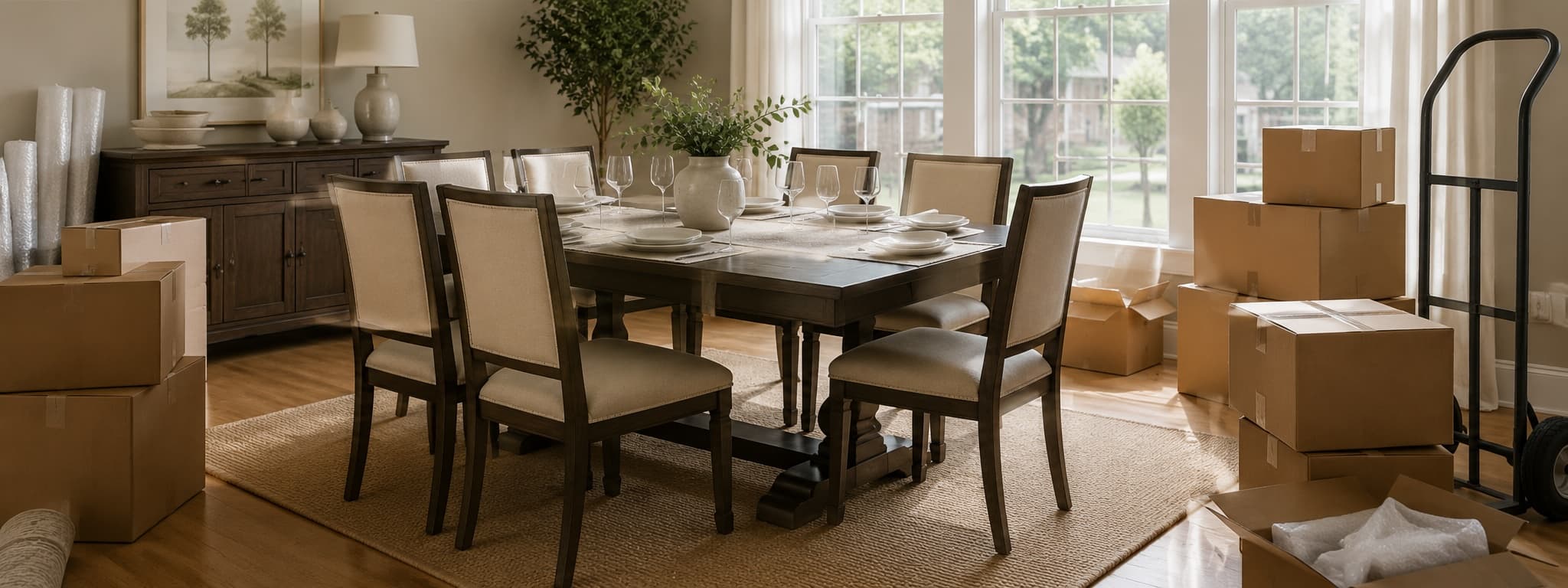 A dining table and chairs staged for haul-away during a Golden Isles Junk Removal furniture pickup in coastal Georgia.