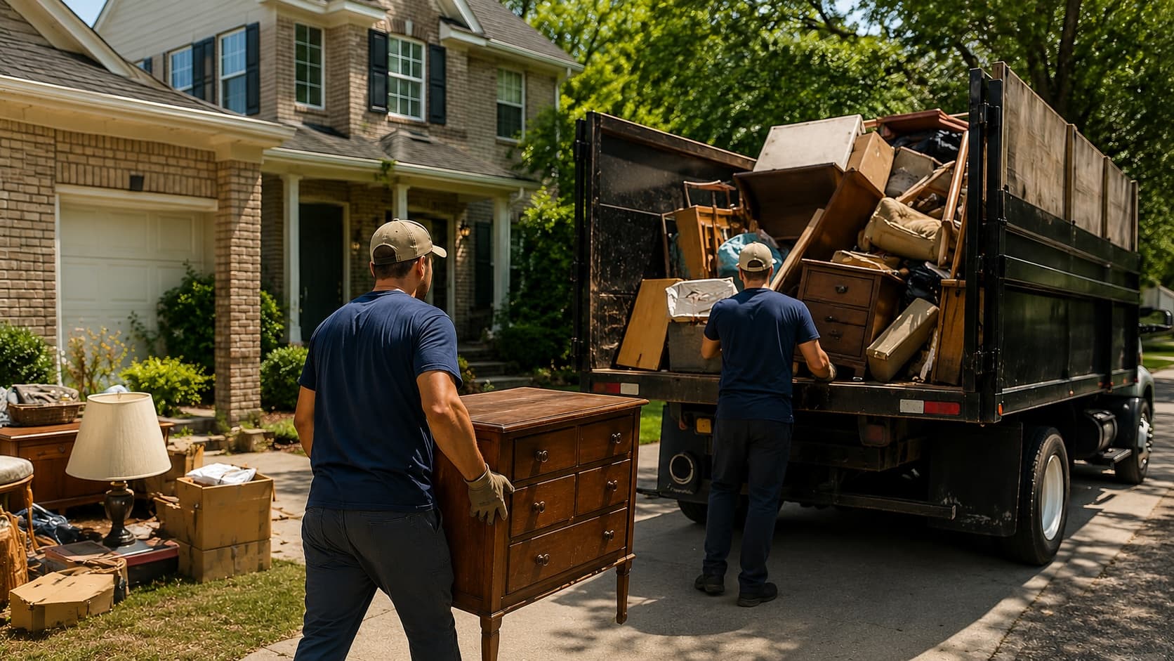 Golden Isles Junk Removal crew clearing furniture and household belongings during an estate cleanout in coastal Georgia.