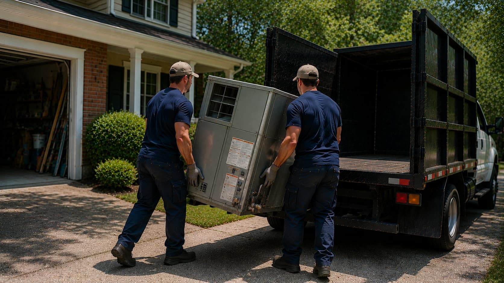 Old HVAC equipment being removed during a system replacement by Golden Isles Junk Removal.