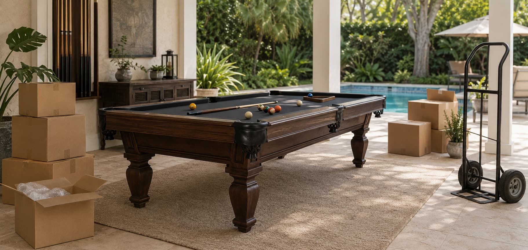 A slate pool table being disassembled and removed by Golden Isles Junk Removal in coastal Georgia.