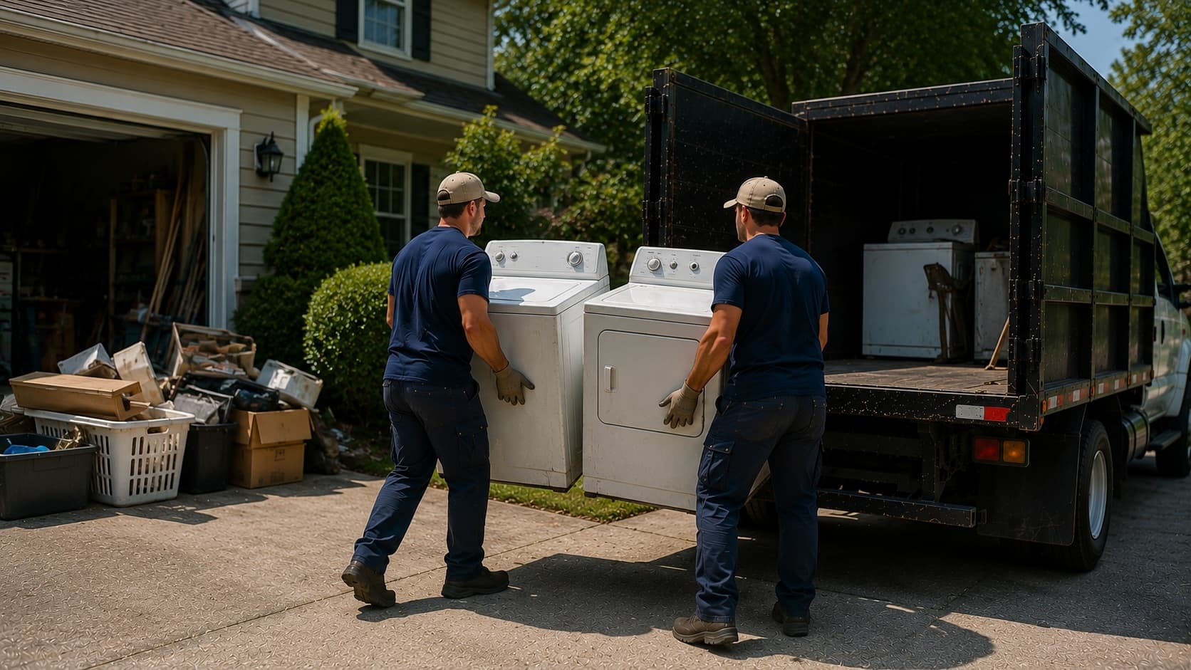 Golden Isles Junk Removal hauling away an old washer and dryer after a residential appliance replacement.